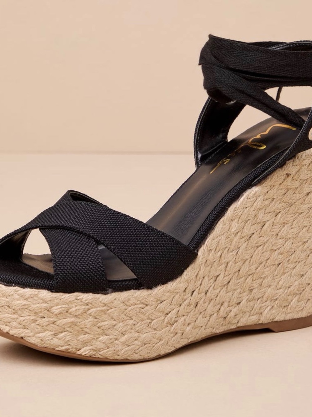 BRAND NEW! - Esme Black Lace-Up Espadrille Wedges - size 7.5